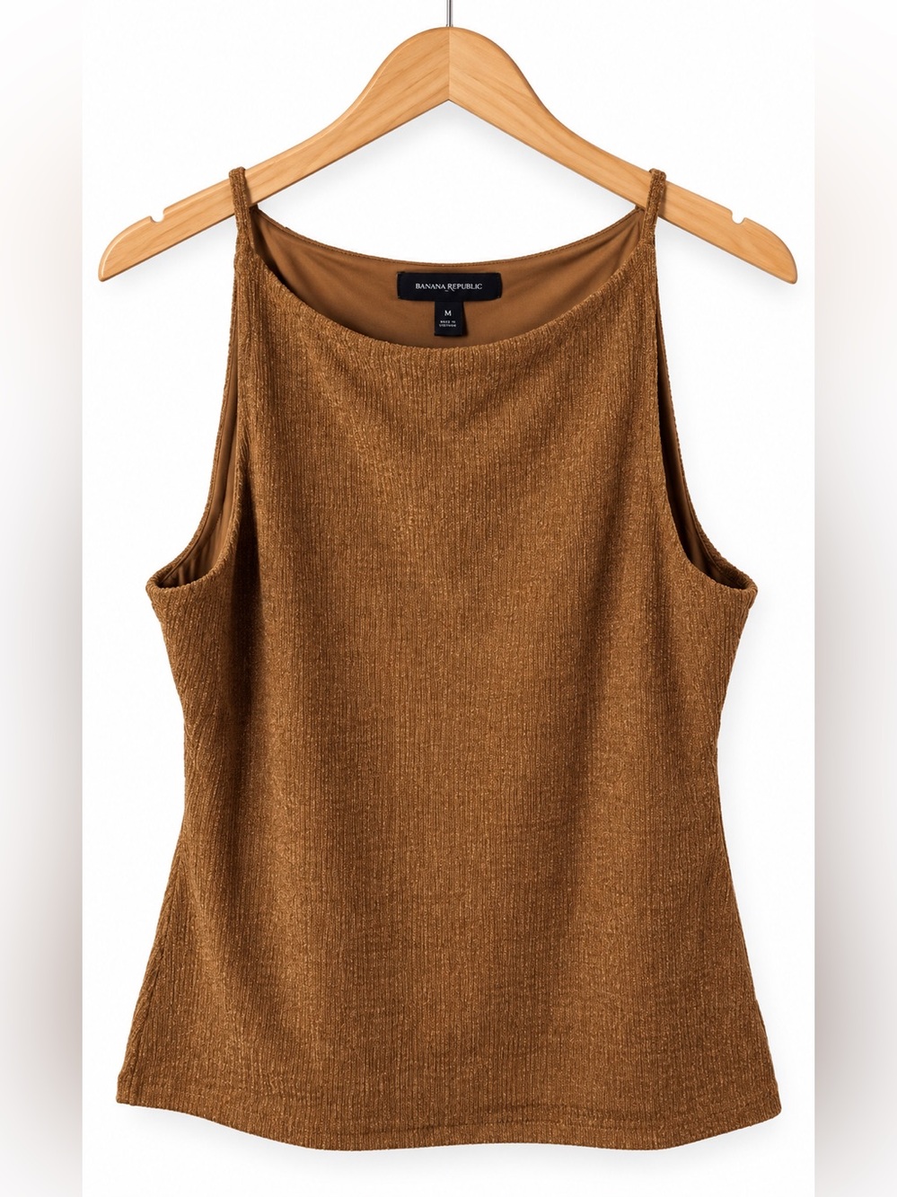 Banana Republic Brown Ribbed Knit Tank Top Medium Side Button Quiet Luxury